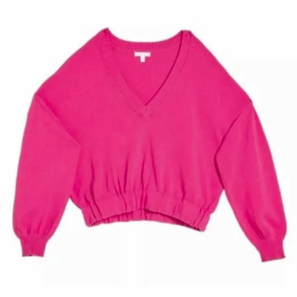 Abound Women's Elasticized Hem V-Neck Knit Sweater Pink Magenta XSmall